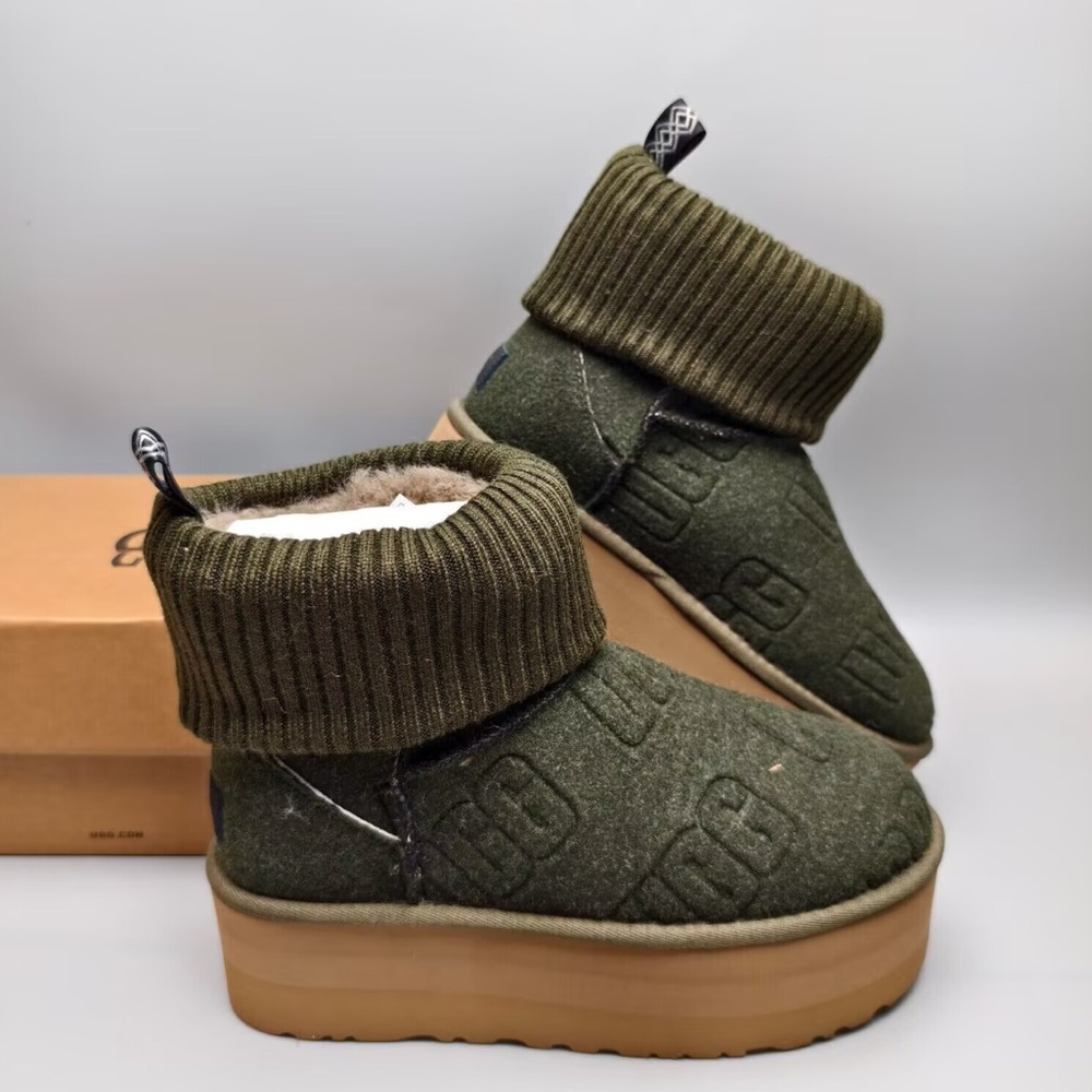 UGG Olive Ankle Boots with Ribbed Cuff